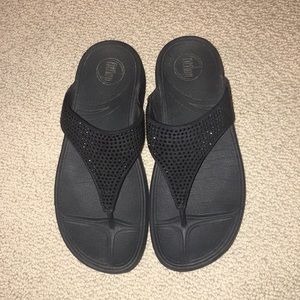 FOTFLOP Black Rhinestone Sandals (Size 8)